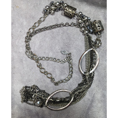 CG Brutalist Abstract Chain Necklace With Floral Cage And Bead Accents