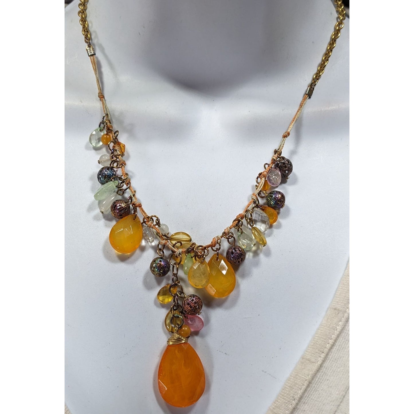 Vintage Bohemian Orange And White Beaded Necklace