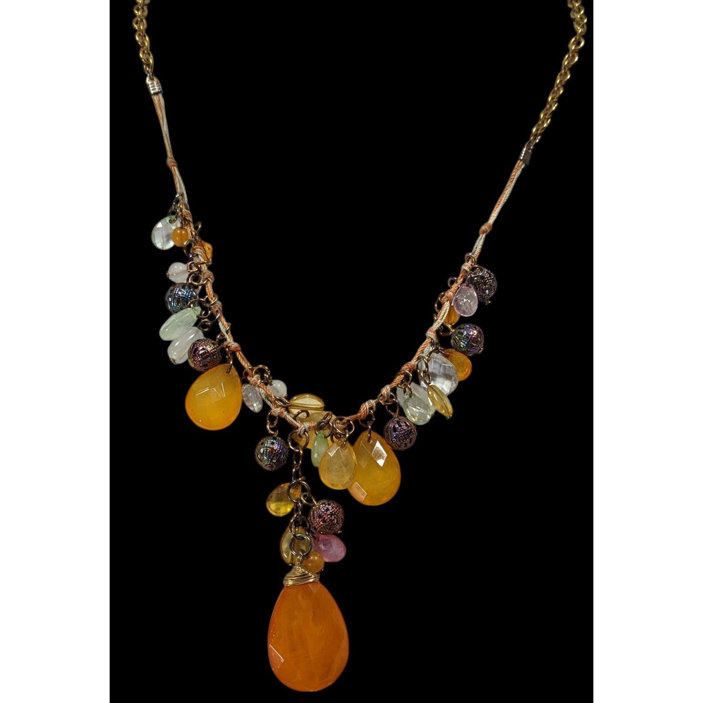 Vintage Bohemian Orange And White Beaded Necklace