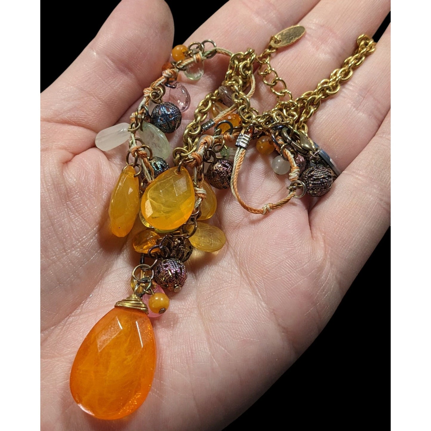 Vintage Bohemian Orange And White Beaded Necklace