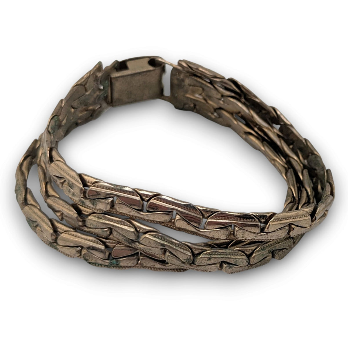 Vintage Retro Gold Tone Triple Strand Textured Link Bracelet 7 Inch