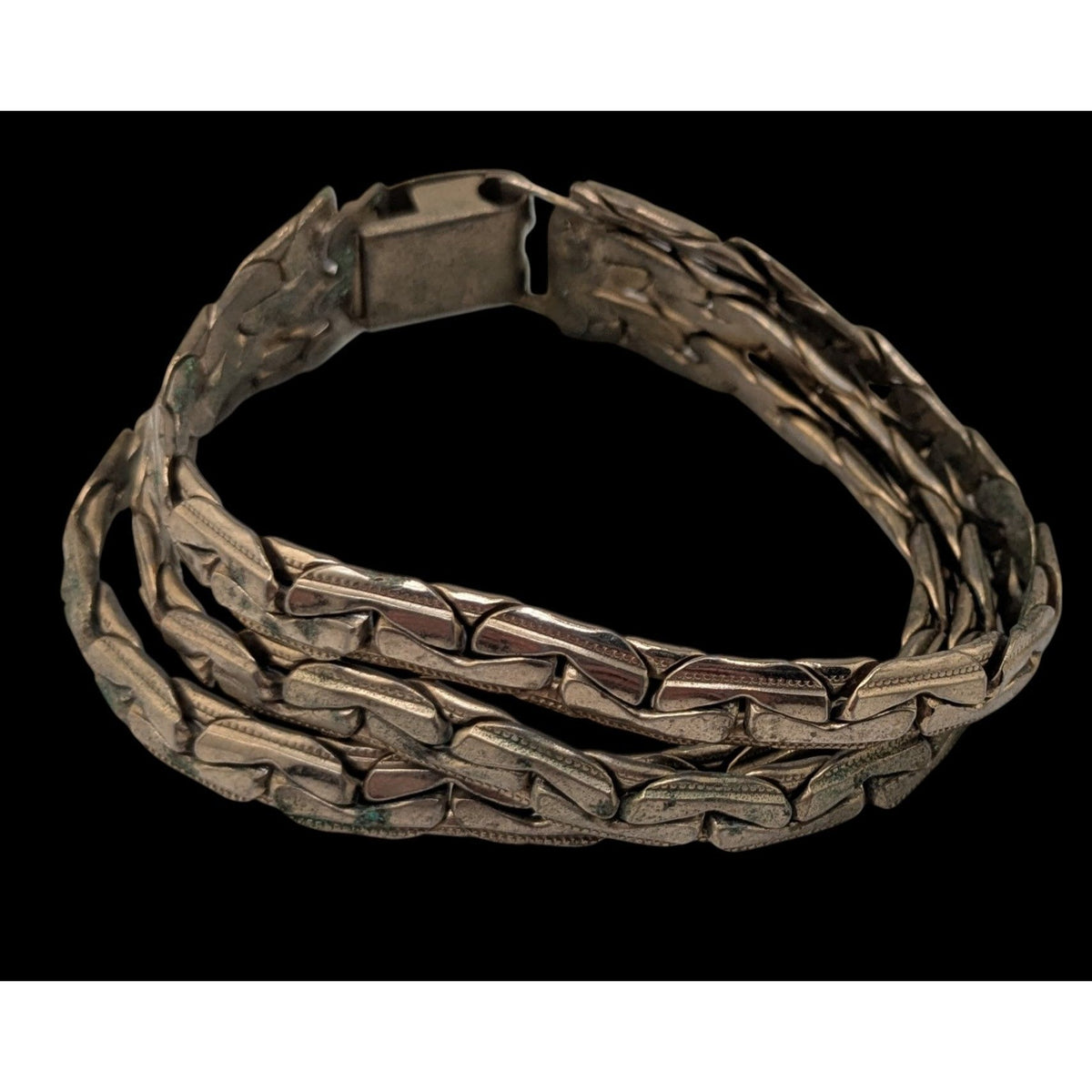 Vintage Retro Gold Tone Triple Strand Textured Link Bracelet 7 Inch