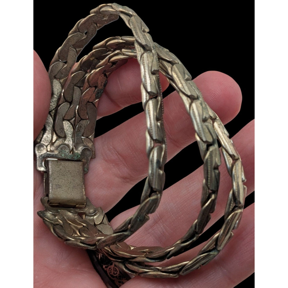 Vintage Retro Gold Tone Triple Strand Textured Link Bracelet 7 Inch