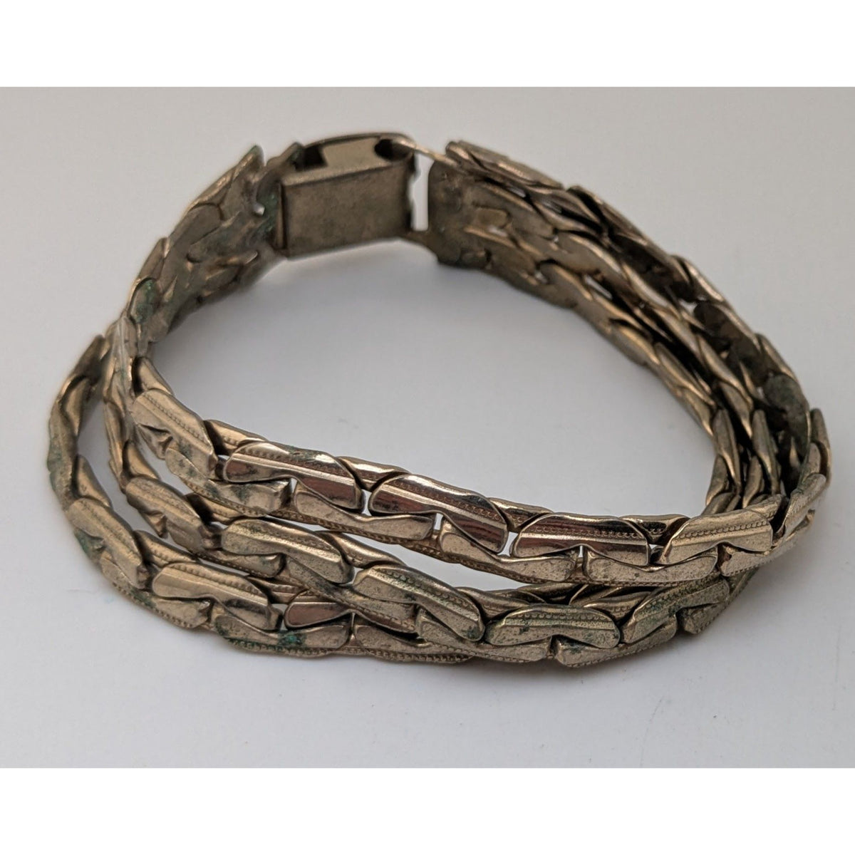 Vintage Retro Gold Tone Triple Strand Textured Link Bracelet 7 Inch