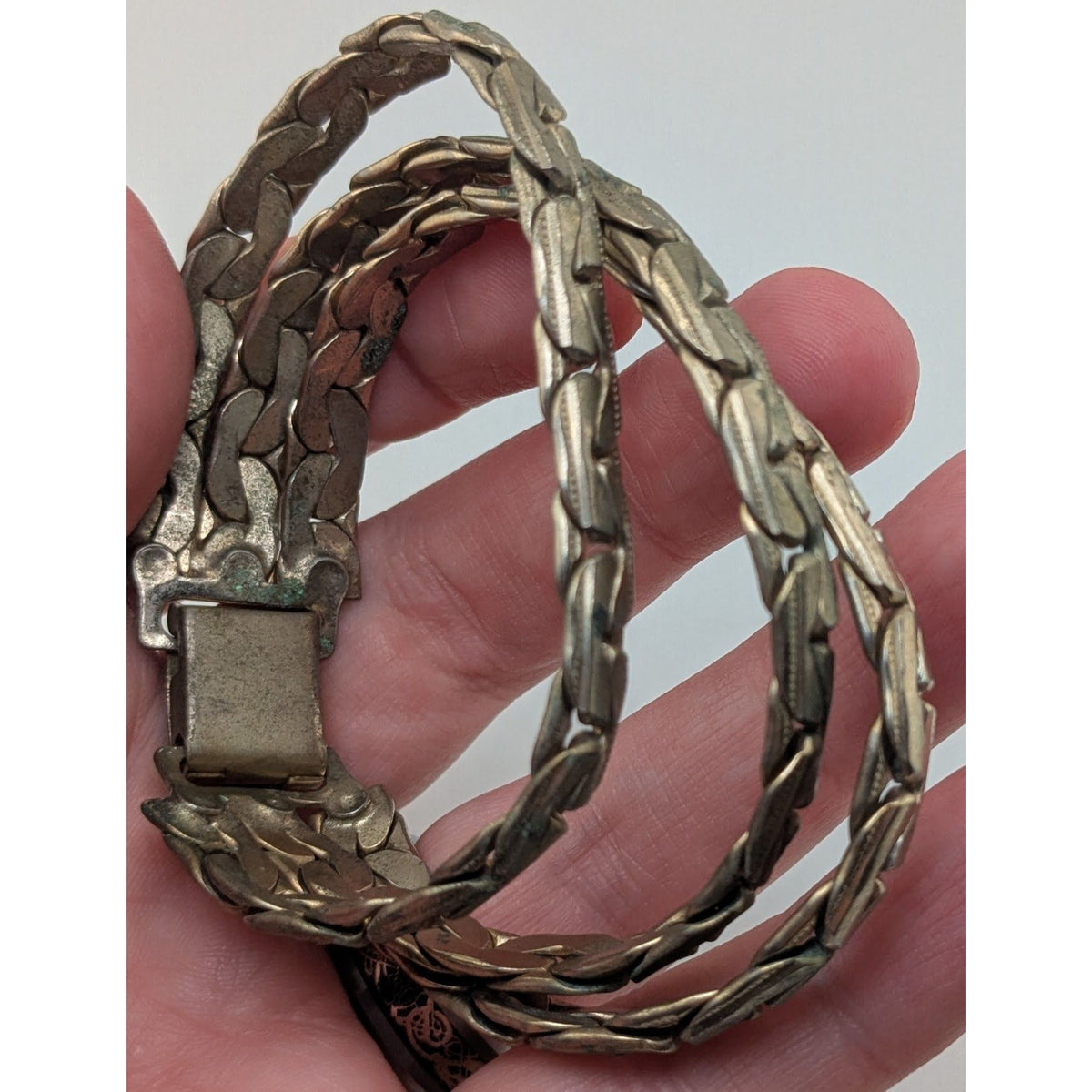 Vintage Retro Gold Tone Triple Strand Textured Link Bracelet 7 Inch