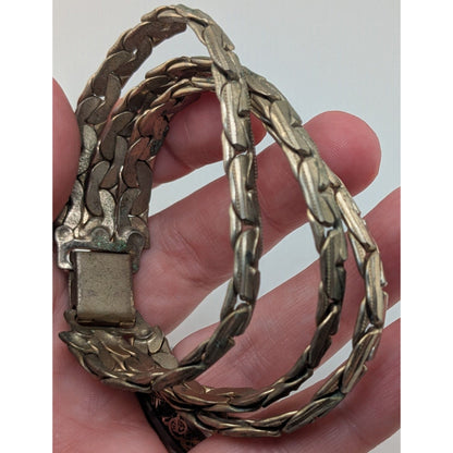 Vintage Retro Gold Tone Triple Strand Textured Link Bracelet 7 Inch