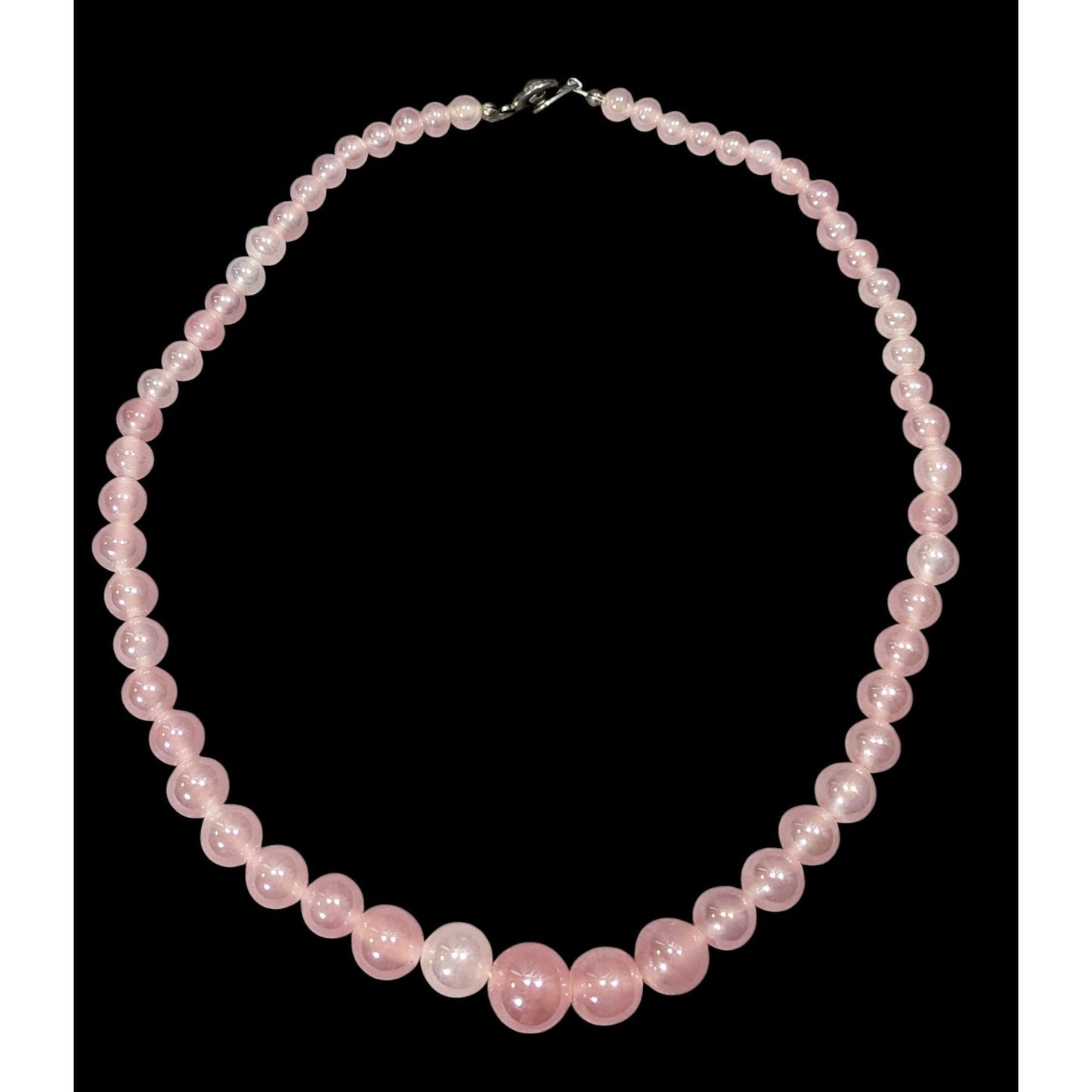 Vintage Coquette Japanese Pink Rose Quartz Super Polished Beaded Necklace