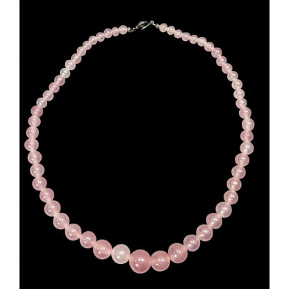 Vintage Coquette Japanese Pink Rose Quartz Super Polished Beaded Necklace
