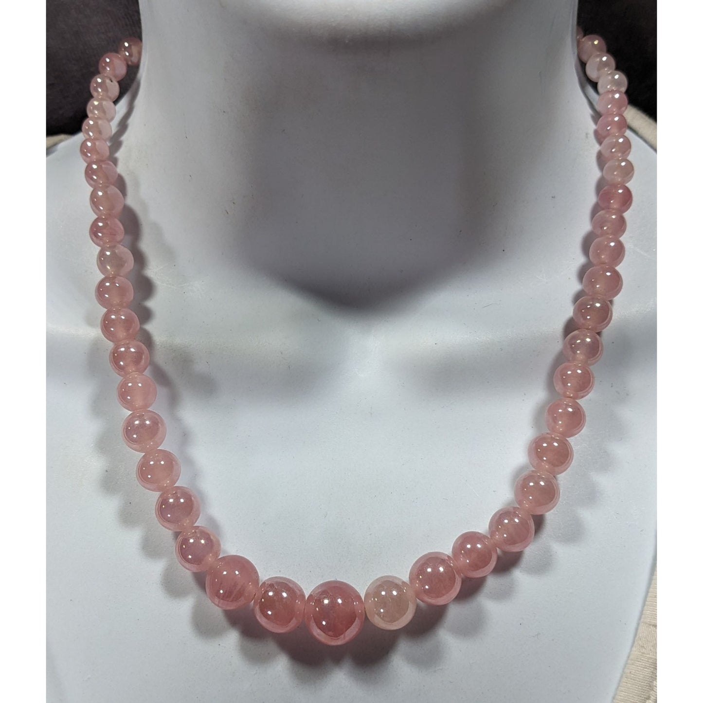 Vintage Coquette Japanese Pink Rose Quartz Super Polished Beaded Necklace