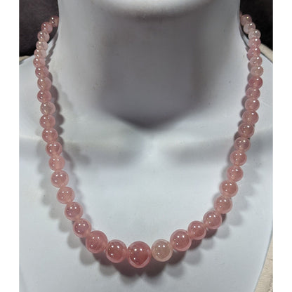 Vintage Coquette Japanese Pink Rose Quartz Super Polished Beaded Necklace