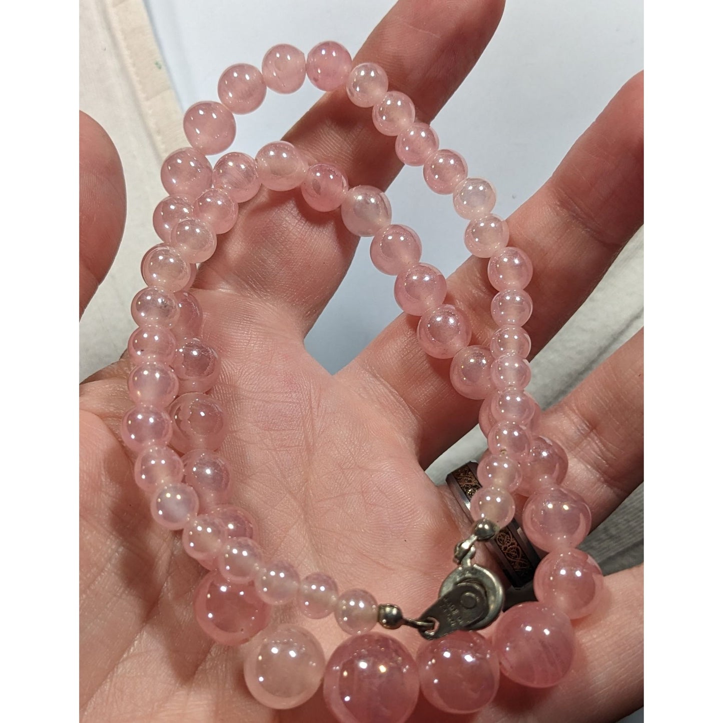 Vintage Coquette Japanese Pink Rose Quartz Super Polished Beaded Necklace