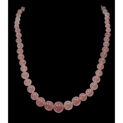 Vintage Coquette Japanese Pink Rose Quartz Super Polished Beaded Necklace