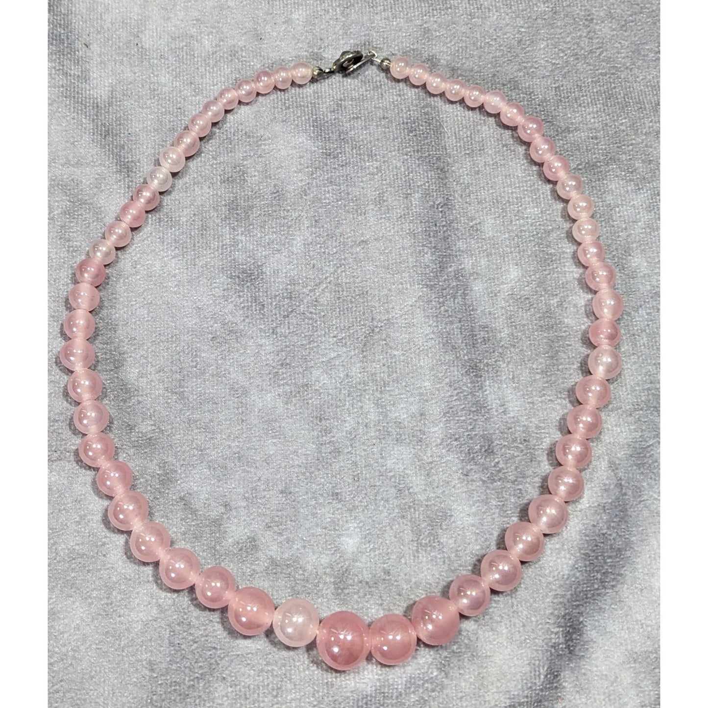 Vintage Coquette Japanese Pink Rose Quartz Super Polished Beaded Necklace
