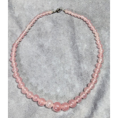 Vintage Coquette Japanese Pink Rose Quartz Super Polished Beaded Necklace