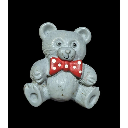 Vintage Kidcore Grey Teddy Bear Brooch With Bowtie