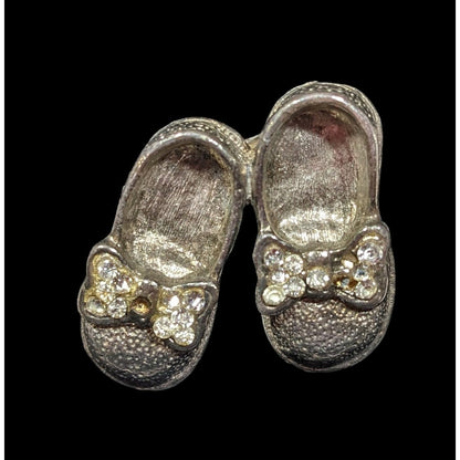 Vintage Baby Shoe Brooch Silver Tone With Rhinestones