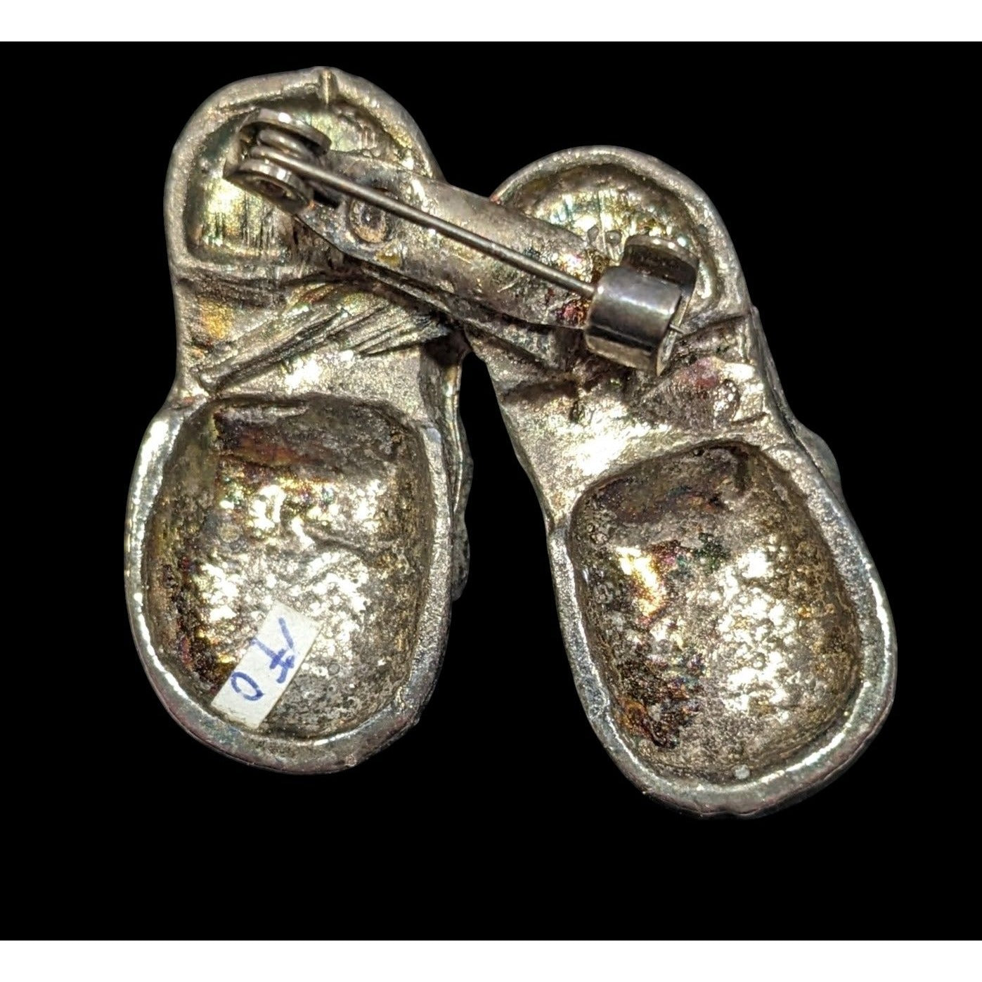 Vintage Baby Shoe Brooch Silver Tone With Rhinestones