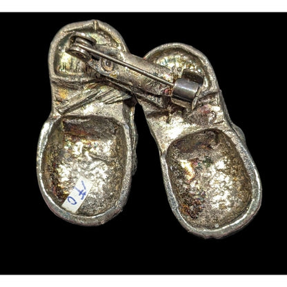 Vintage Baby Shoe Brooch Silver Tone With Rhinestones