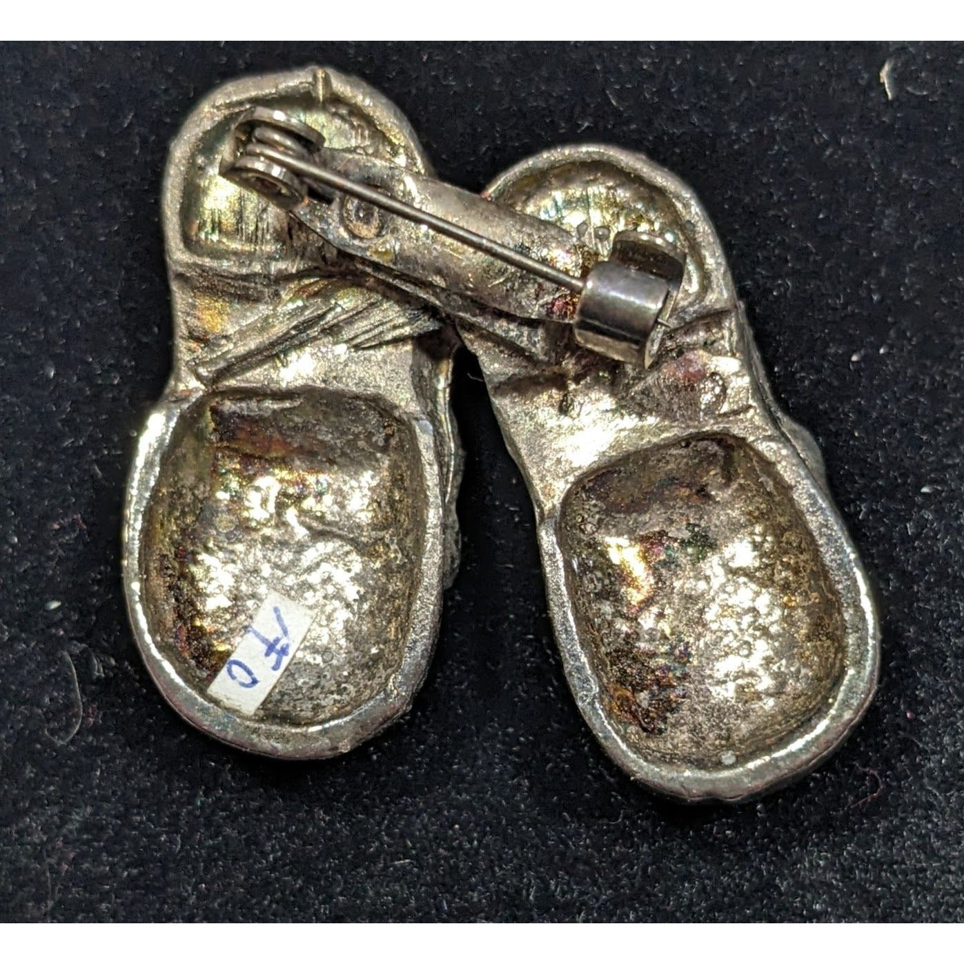 Vintage Baby Shoe Brooch Silver Tone With Rhinestones