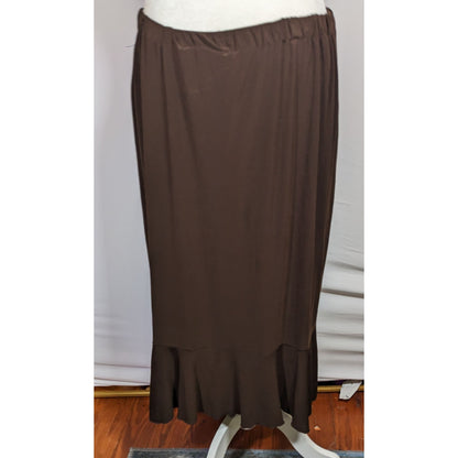Vintage Nice Wear Brown Midi Skirt With Subtle Ruffle Edge