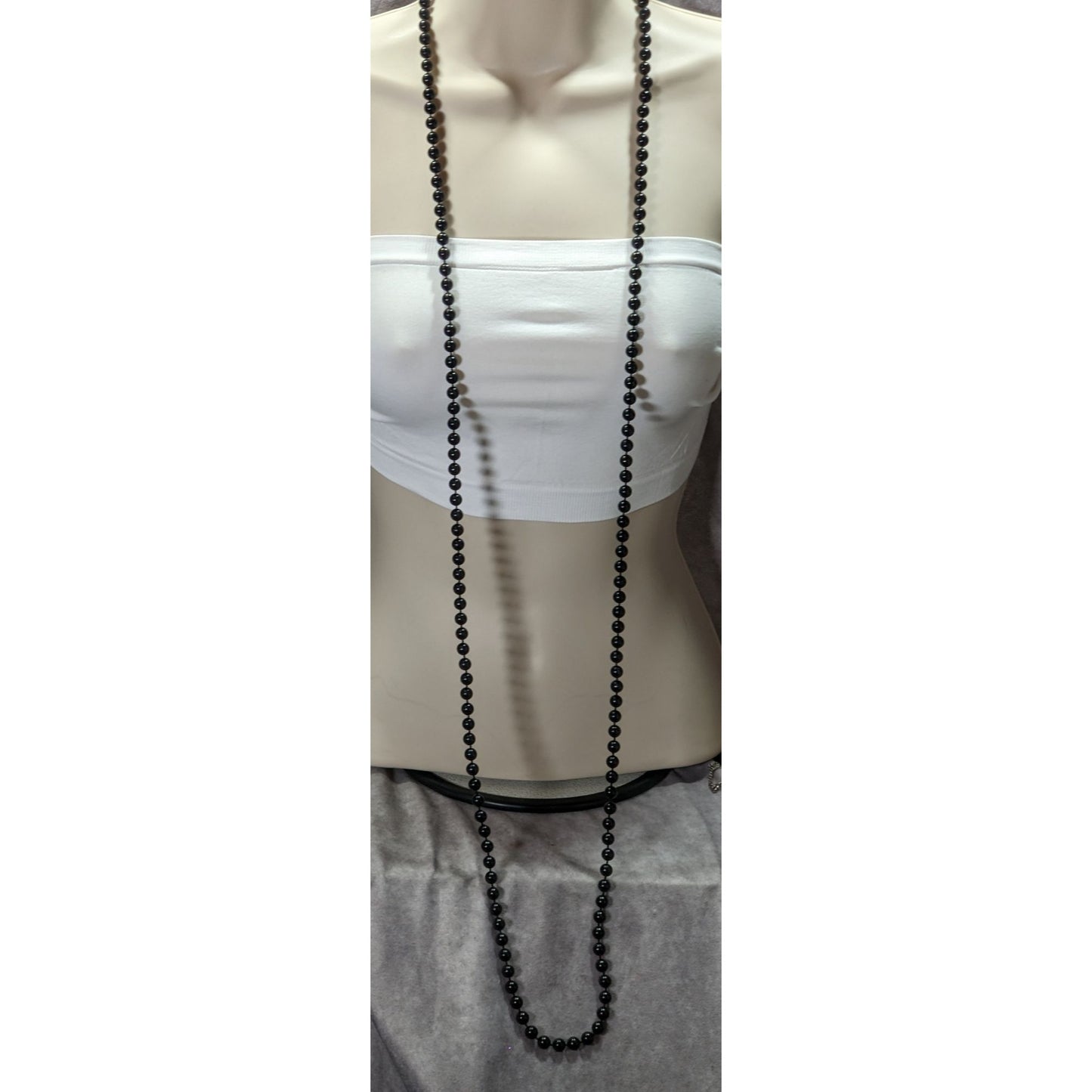 Casual Gothic Long Black Opera Length Beaded Necklace