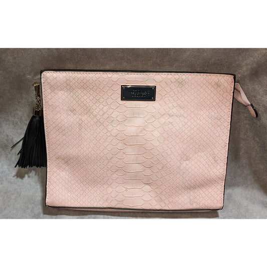 Victorias Secret Light Pink Faux Leather Snake Textured Zip Top Clutch With Tassel Accent