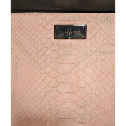 Victorias Secret Light Pink Faux Leather Snake Textured Zip Top Clutch With Tassel Accent