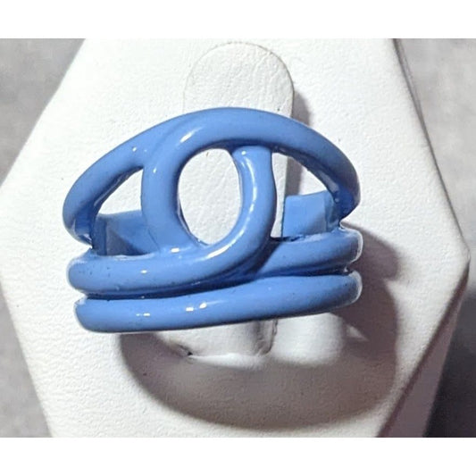 Abstract Metal Blue Enamel Coated Fashion Ring Size 8