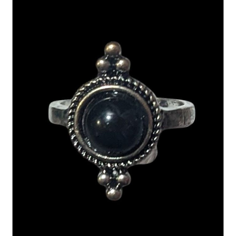 Gothic Silver Tone Black Cabochon Romantic Fashion Ring Size 6