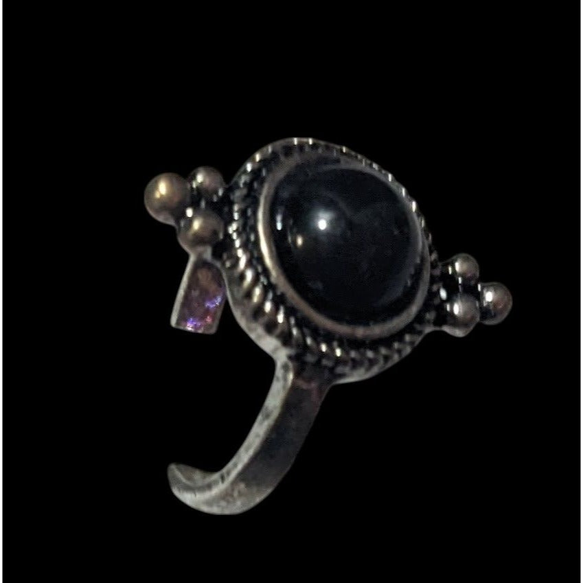 Gothic Silver Tone Black Cabochon Romantic Fashion Ring Size 6