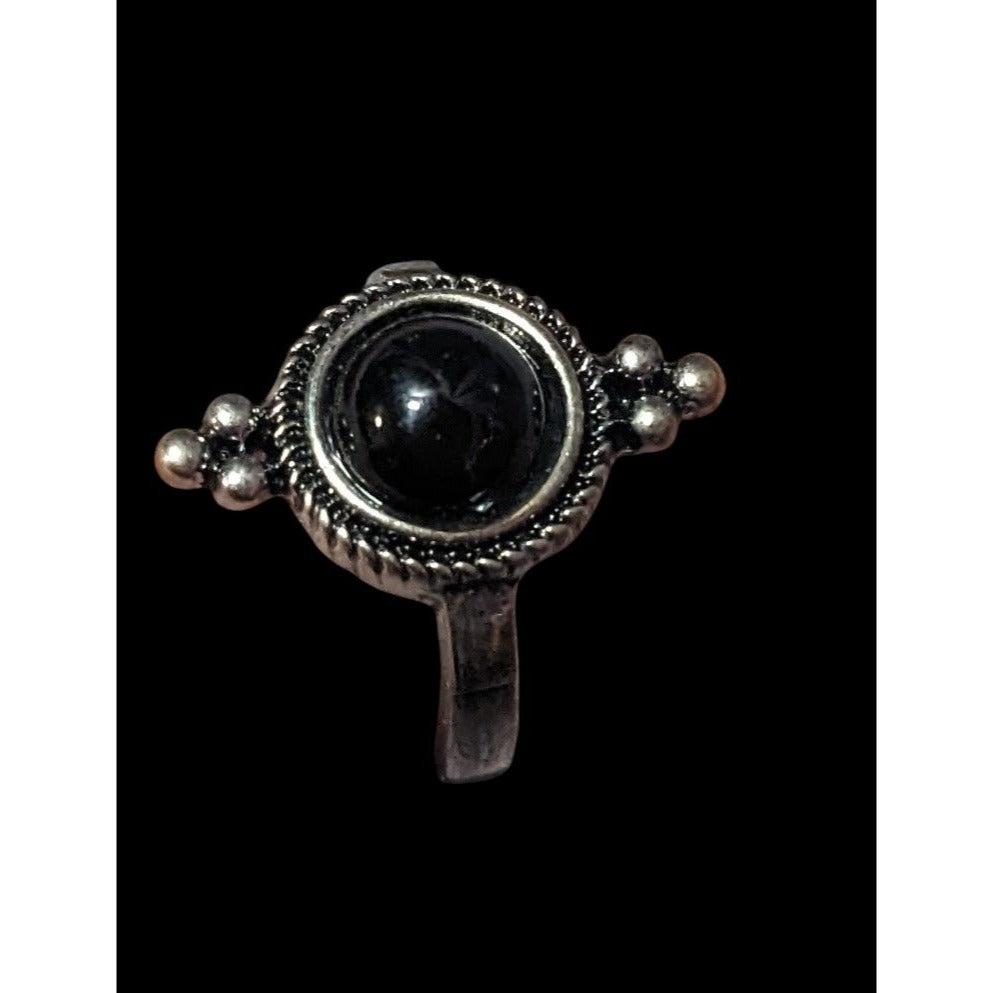 Gothic Silver Tone Black Cabochon Romantic Fashion Ring Size 6