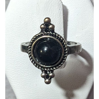 Gothic Silver Tone Black Cabochon Romantic Fashion Ring Size 6