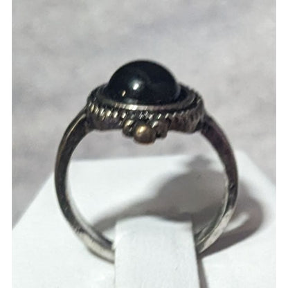 Gothic Silver Tone Black Cabochon Romantic Fashion Ring Size 6