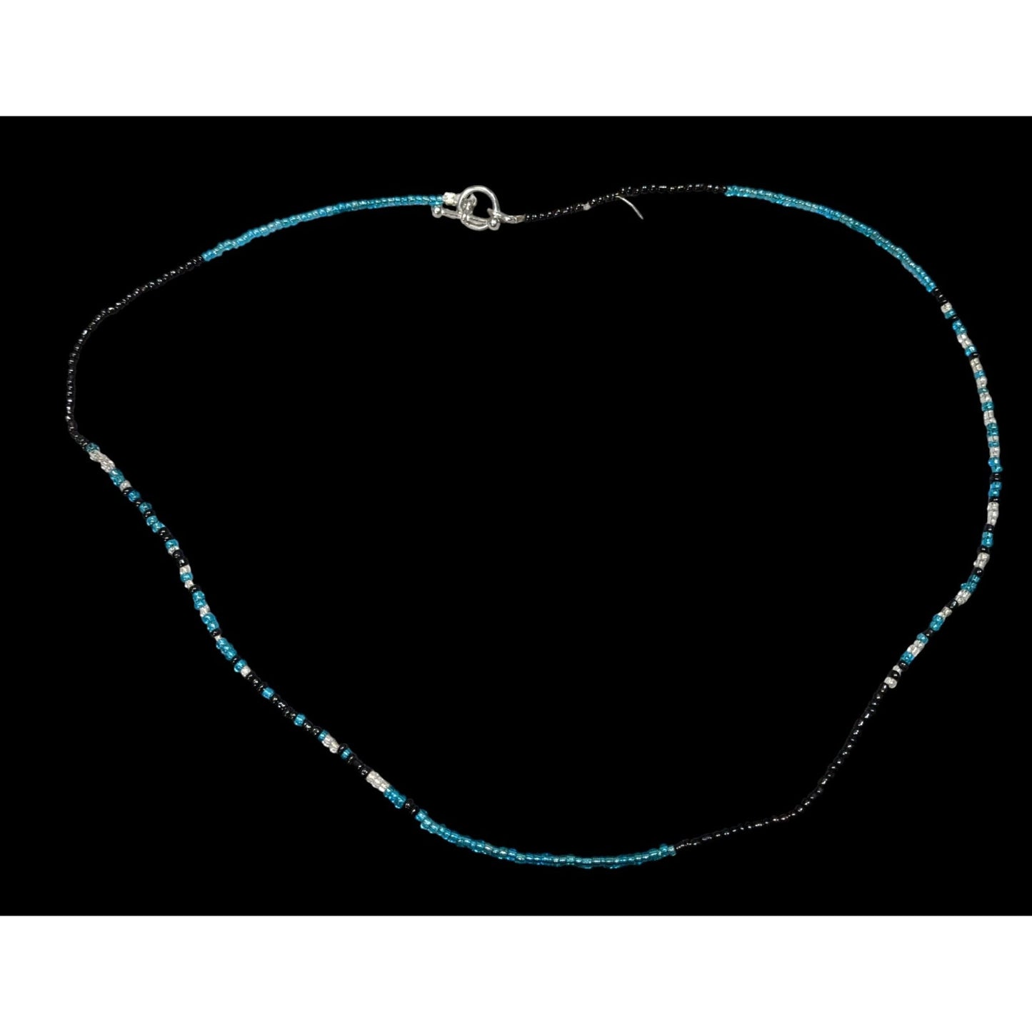 Simple Black And Teal Handmade Glass Beaded Toggle Necklace