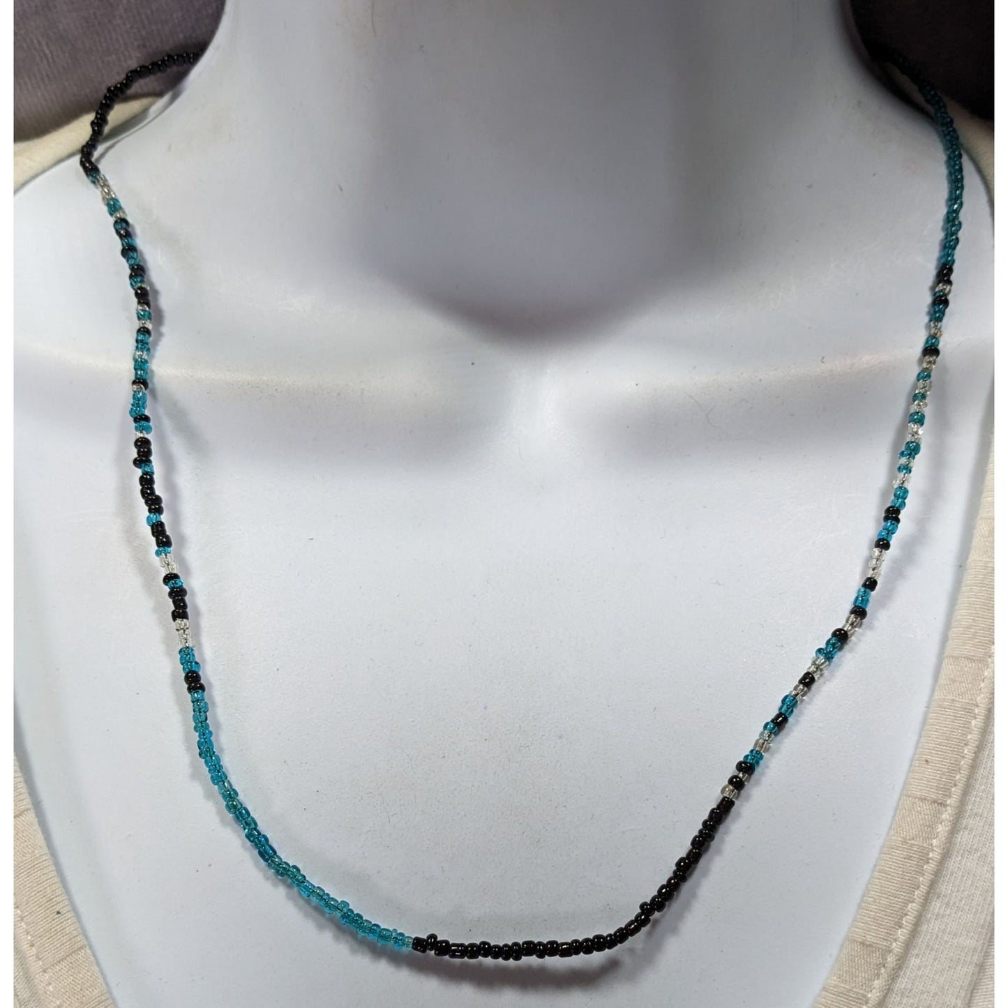 Simple Black And Teal Handmade Glass Beaded Toggle Necklace