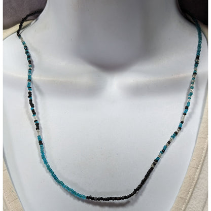 Simple Black And Teal Handmade Glass Beaded Toggle Necklace
