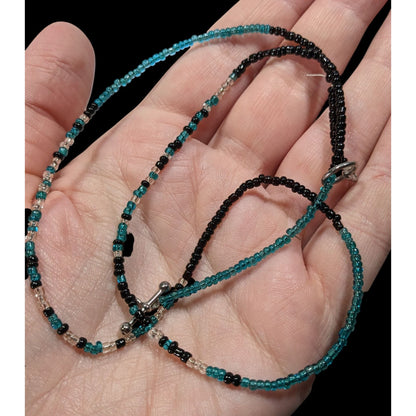 Simple Black And Teal Handmade Glass Beaded Toggle Necklace