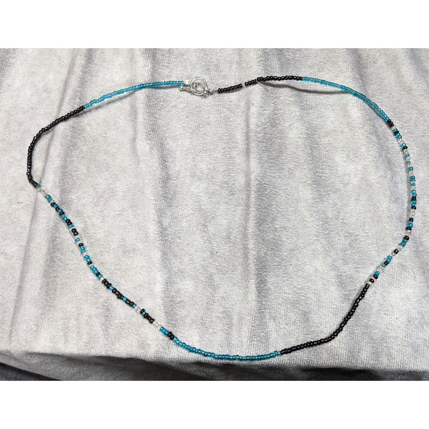 Simple Black And Teal Handmade Glass Beaded Toggle Necklace