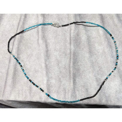 Simple Black And Teal Handmade Glass Beaded Toggle Necklace