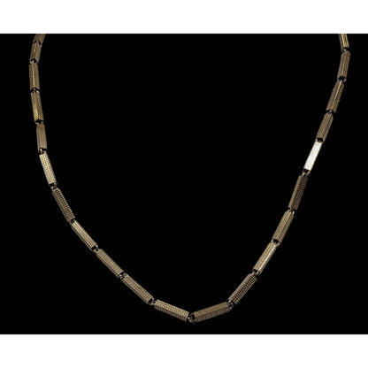 Vintage Rectangular Tube Chain Necklace Gold Tone With Textured Finish