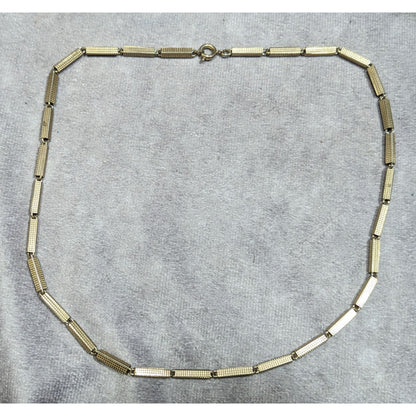 Vintage Rectangular Tube Chain Necklace Gold Tone With Textured Finish
