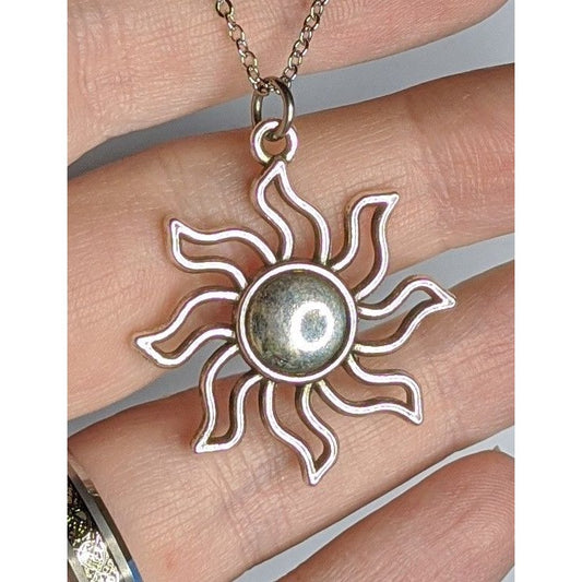 Vintage 90s Sun Silver Tone Pendant Necklace