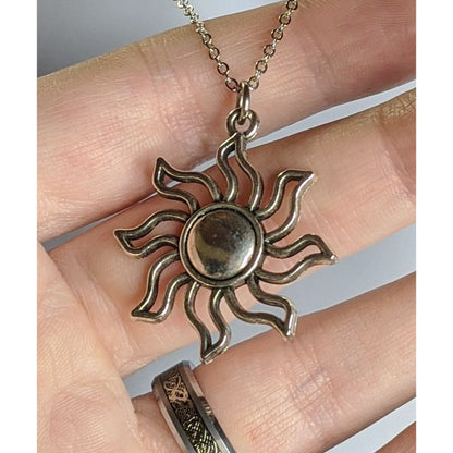 Vintage 90s Sun Silver Tone Pendant Necklace