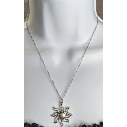 Vintage 90s Sun Silver Tone Pendant Necklace
