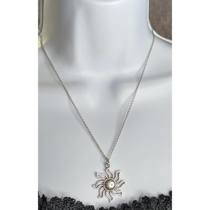 Vintage 90s Sun Silver Tone Pendant Necklace