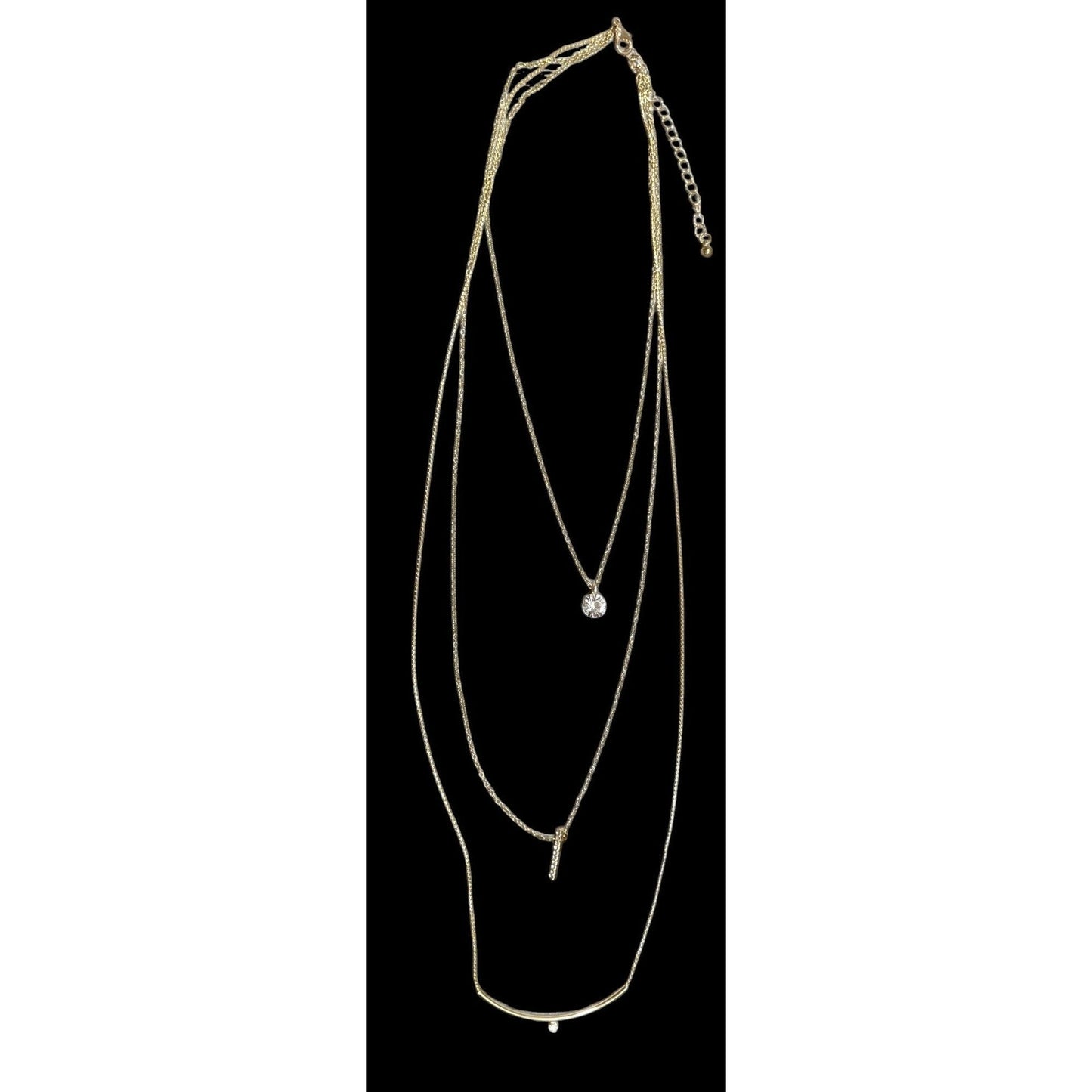 Elegant Glam Multilayer Triple Chain And Rhinestone Pendant Necklace