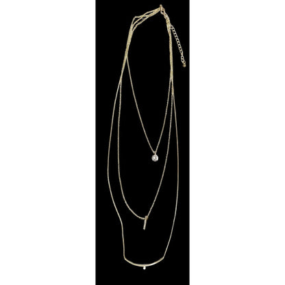 Elegant Glam Multilayer Triple Chain And Rhinestone Pendant Necklace