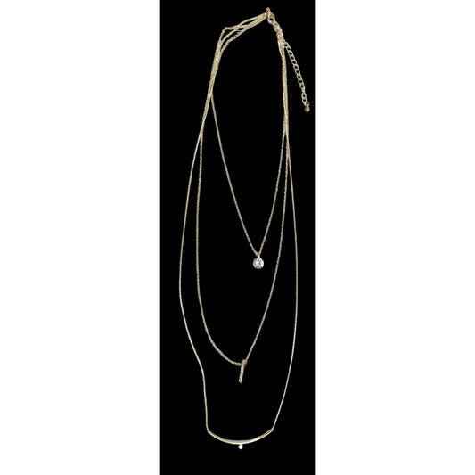 Elegant Glam Multilayer Triple Chain And Rhinestone Pendant Necklace