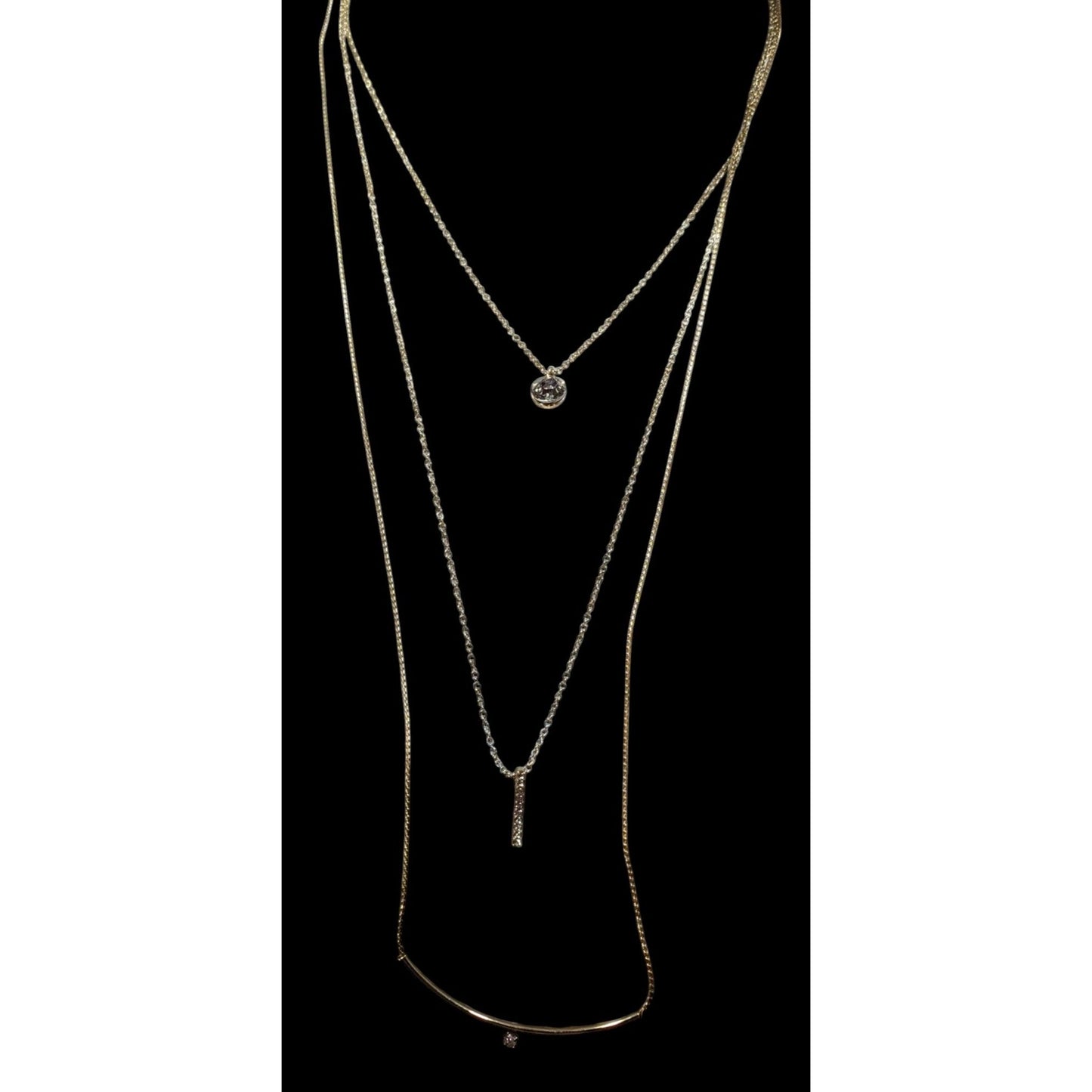 Elegant Glam Multilayer Triple Chain And Rhinestone Pendant Necklace