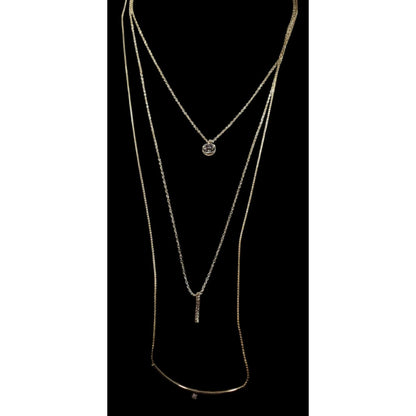 Elegant Glam Multilayer Triple Chain And Rhinestone Pendant Necklace